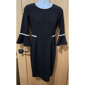Calvin Klein Black Dress With White Trim & Bell Sleeves whimigoth academia